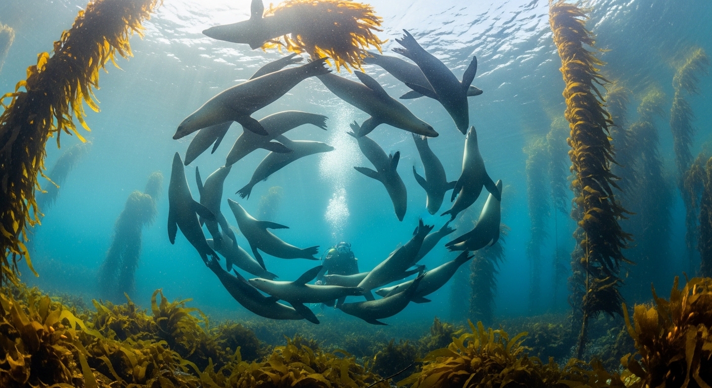 Kapfellrobbe beim Tauchen in Hout Bay